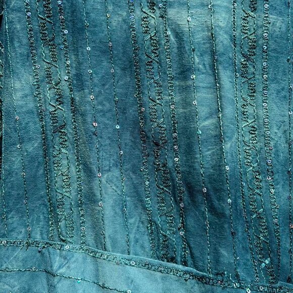 3/$15 Y2K vintage Blue-green sequin top with long sleeves womens 1x 2000s - Picture 4 of 7